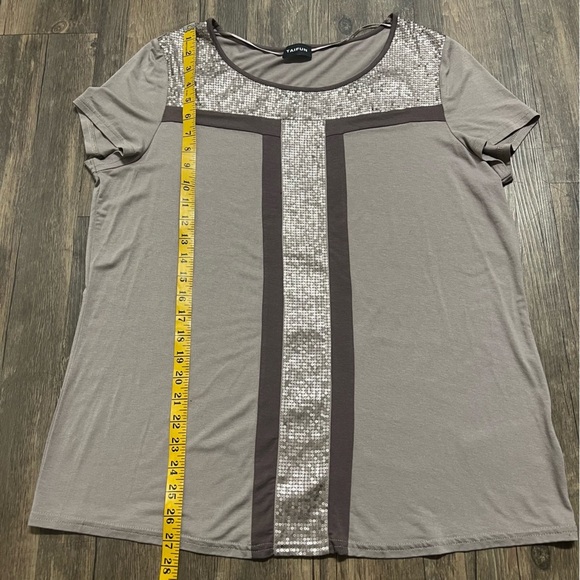 Taifun Sequined Detail Short Sleeve Round Neck Beige Top Shirt Holiday Party L - Picture 8 of 9